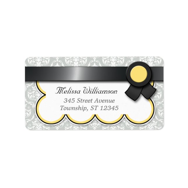 Yellow & Grey Damask Personalised Address Labels (Front)