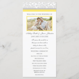 Yellow Grey Damask Photo Wedding Program Programme