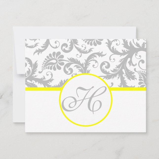 Yellow & Grey Damask RSVP Insert (Front)