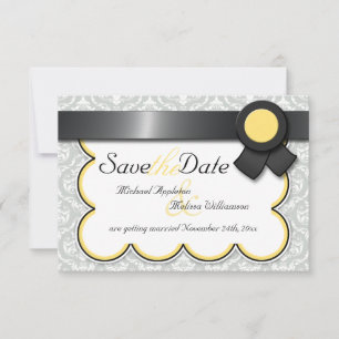 Yellow & Grey Damask Save the Date Announcements
