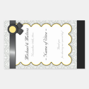 Yellow & Grey Damask Wedding Wine Bottle Labels