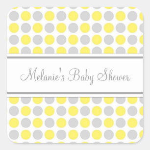 Yellow Grey Dots Baby Shower Favour Stickers