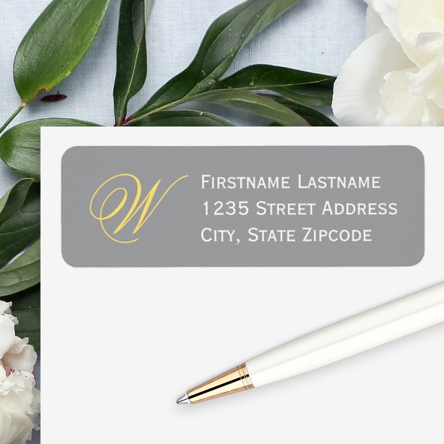 Yellow Grey Elegant Script Monogram Address (Creator Uploaded)