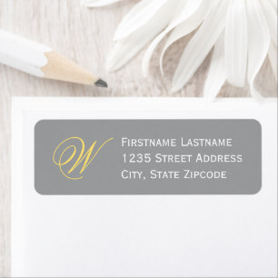 Yellow Grey Elegant Script Monogram Return Address