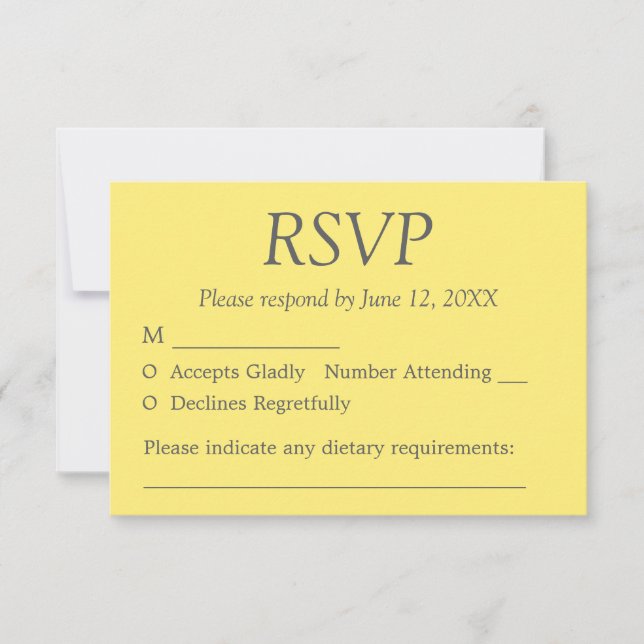 Yellow Grey Elegant Wedding RSVP Card (Front)