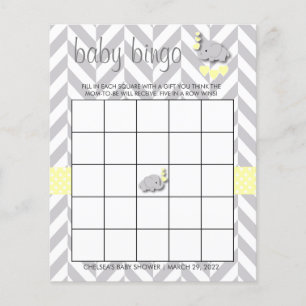 Yellow & Grey Elephant Baby Shower - Bingo Flyer