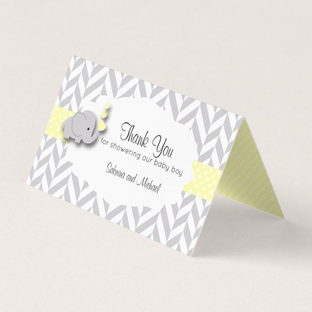 Yellow & Grey Elephant Baby Shower | Candy Toppers Business Card (Front)