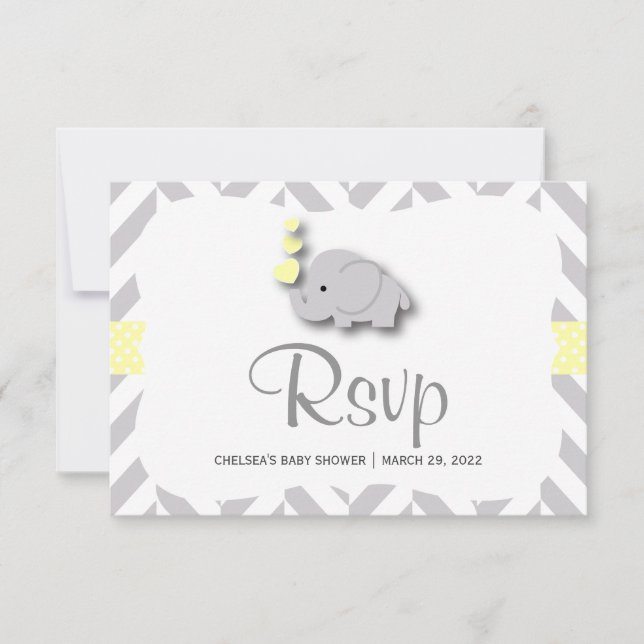 Yellow & Grey Elephant Baby Shower - RSVP (Front)