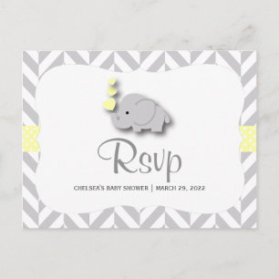 Yellow & Grey Elephant Baby Shower - RSVP Invitation Postcard