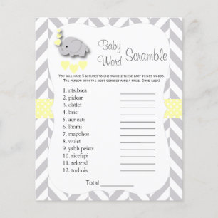 Yellow & Grey Elephant Baby Shower - Scramble Flyer