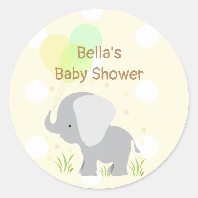 Yellow Grey Elephant Baby Shower Stickers (Front)