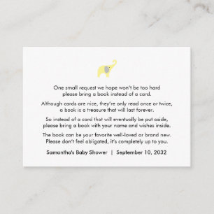 Yellow Grey Elephant Book request / books for baby Enclosure Card