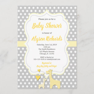 Yellow grey elephant gender neutral baby shower invitation