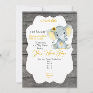 Yellow Grey Elephant Invitation Editable