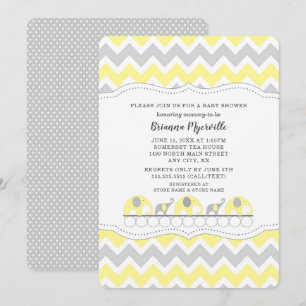 Yellow Grey Elephant neutral gender baby shower Invitation