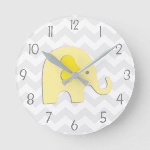 Yellow Grey Elephant Nursery Wall Clock