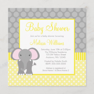 Yellow Grey Elephant Polka Dot Boy Baby Shower Invitation