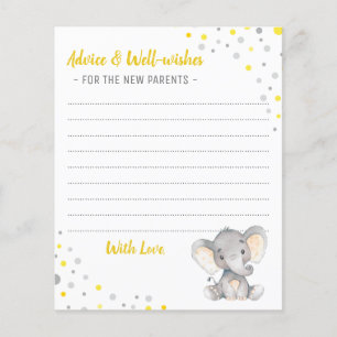 Yellow Grey Elephant Shower Parents Advice Cards