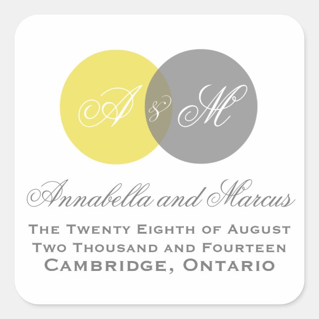 Yellow Grey Entwined Monogram Fall Wedding Sticker (Front)