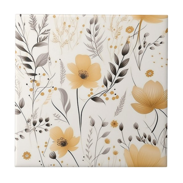 Yellow grey floral pattern tile (Front)