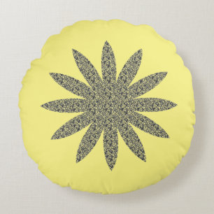 Yellow Grey Floral Patterns Flower Themed Cool Round Cushion