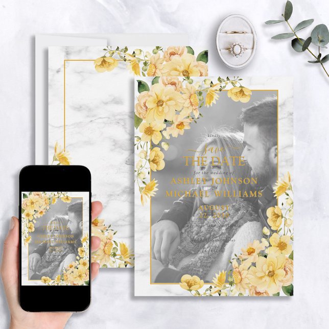 Yellow & Grey Floral Vellum Overlay Save the Date (Creator Uploaded)