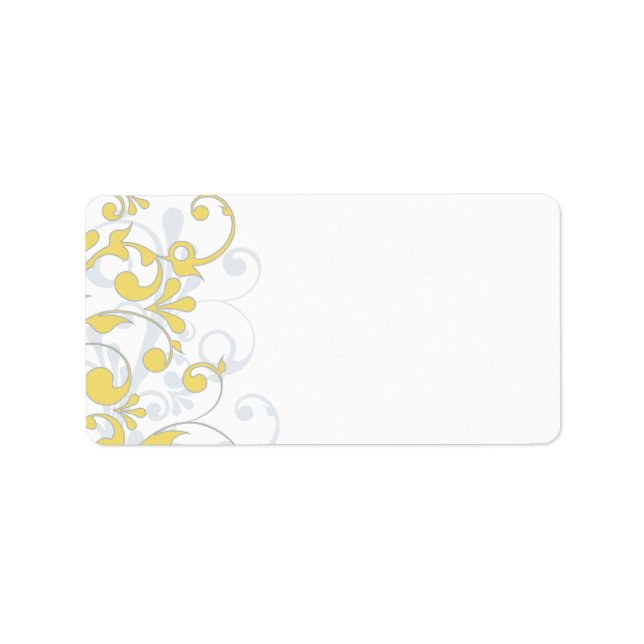 Yellow Grey Floral Wedding Blank Address Label (Front)