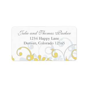 Yellow Grey Floral Wedding Return Address Label