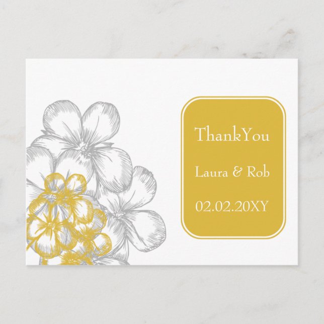 yellow-grey floral  wedding Thank You Postcard (Front)