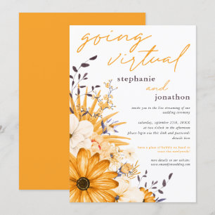 Yellow Grey Florals Watercolor Virtual Wedding Invitation