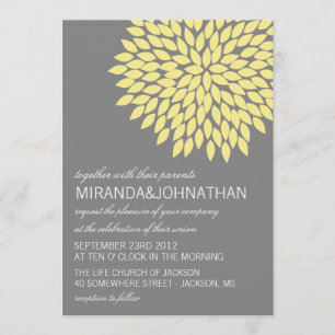 Yellow & Grey Flower Design Wedding Invitations