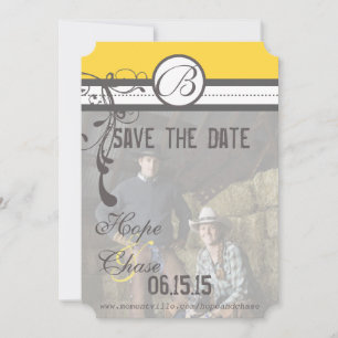 Yellow & Grey Funky Swirls Wedding Save the Date