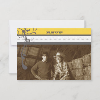 Yellow & Grey Funky Swirls Wedding Save the Date Invitation
