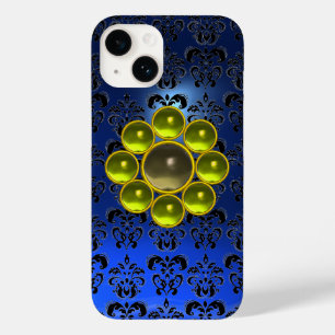 YELLOW GREY GEMSTONE MON Bright Blue Black Damask Case-Mate iPhone 14 Case