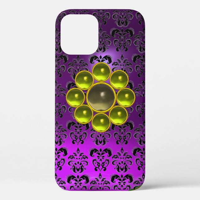 YELLOW GREY GEMSTONE MON Purple Black Damask  Case-Mate iPhone Case (Back)