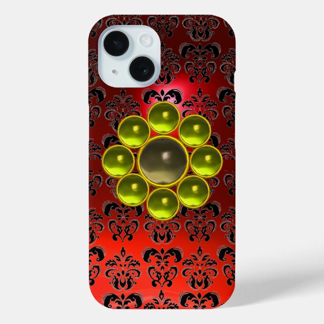 YELLOW GREY GEMSTONE MON Red Black Damask  Case-Mate iPhone Case (Back)