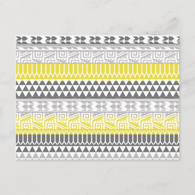 Yellow Grey Geometric Aztec Tribal Print Pattern Postcard (Front)