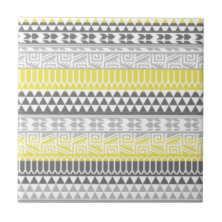 Yellow Grey Geometric Aztec Tribal Print Pattern Tile