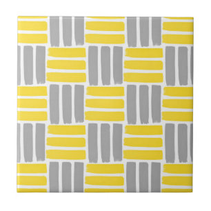 Yellow Grey Geometric Brushstrokes Pattern Tile