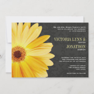 Yellow Grey Gerber Daisy Vintage Damask Wedding Invitation