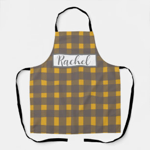 Yellow  Grey Gingham Personalised  Apron