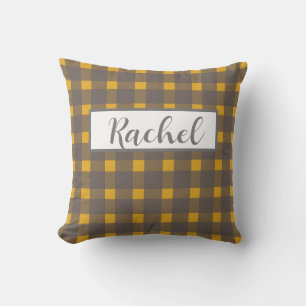 Yellow  Grey Gingham Personalised  Cushion