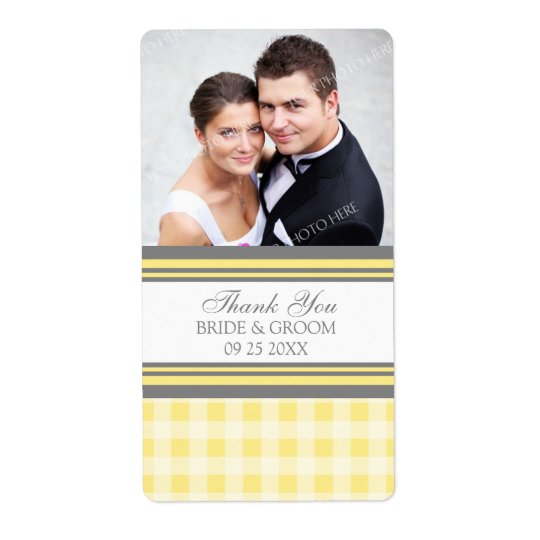 Yellow Grey Gingham Photo Wedding Labels
