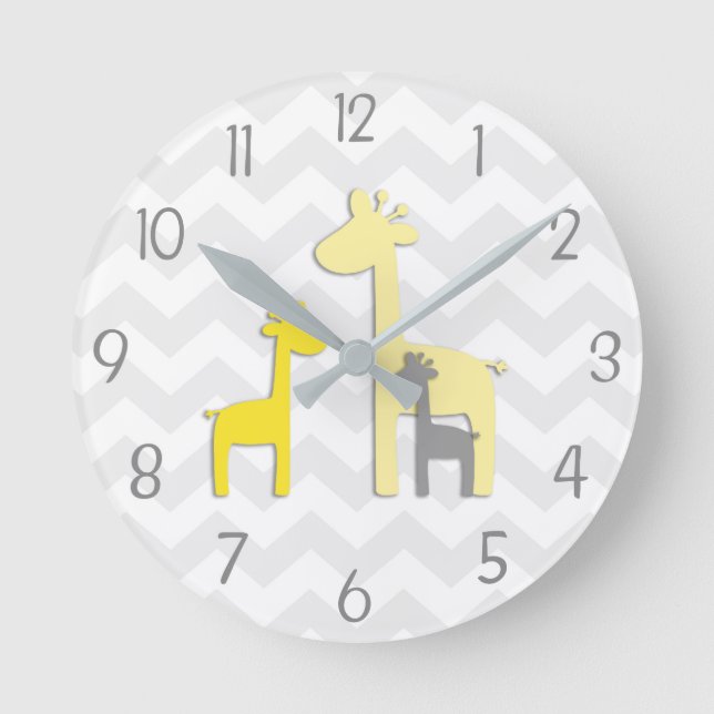 Yellow Grey Giraffe Nursery Wall Clock (Front)
