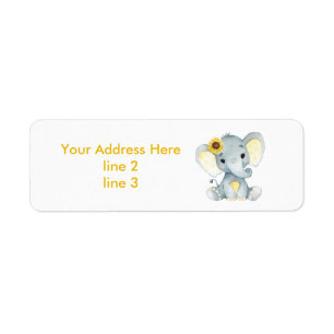 Yellow Grey Girl Elephant Address Labels