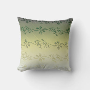 Yellow Grey Gradient Striped Floral Leaf Pattern Cushion