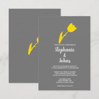 Yellow Grey Grey Floral Spring Summer Wedding Invitation