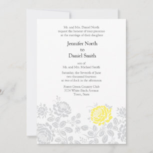 Yellow Grey Grey Floral Wedding Invitations