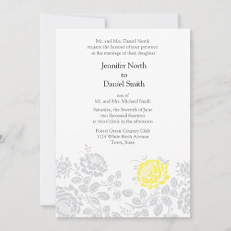 Yellow Grey Grey Floral Wedding Invitations