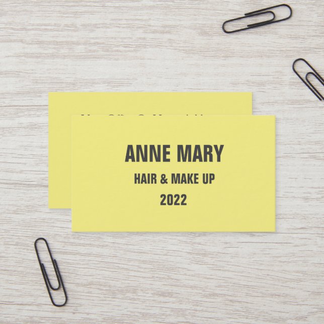 Yellow Grey Grey Hair & Make Up Modern 2022 Business Card (Front/Back In Situ)